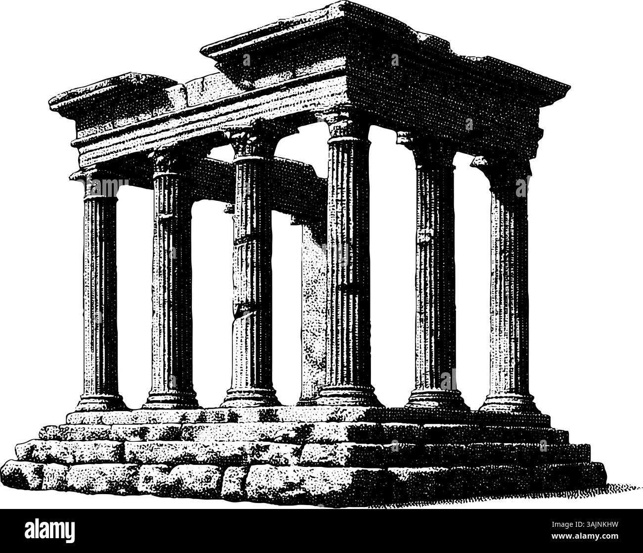 Ruines de temples grecs anciens avec des colonnes corinthiennes emblématiques. Illustration de Vecteur