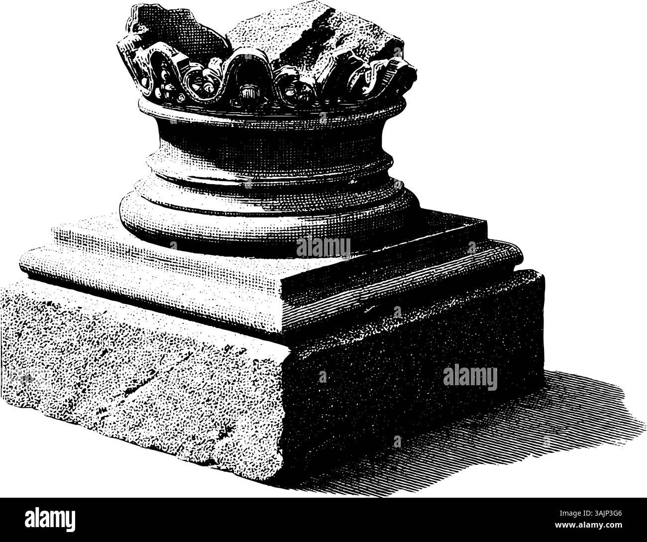 Ancienne illustration de la colonne dorique grecque capitale sur la base avec la conception ornementale. Illustration de Vecteur