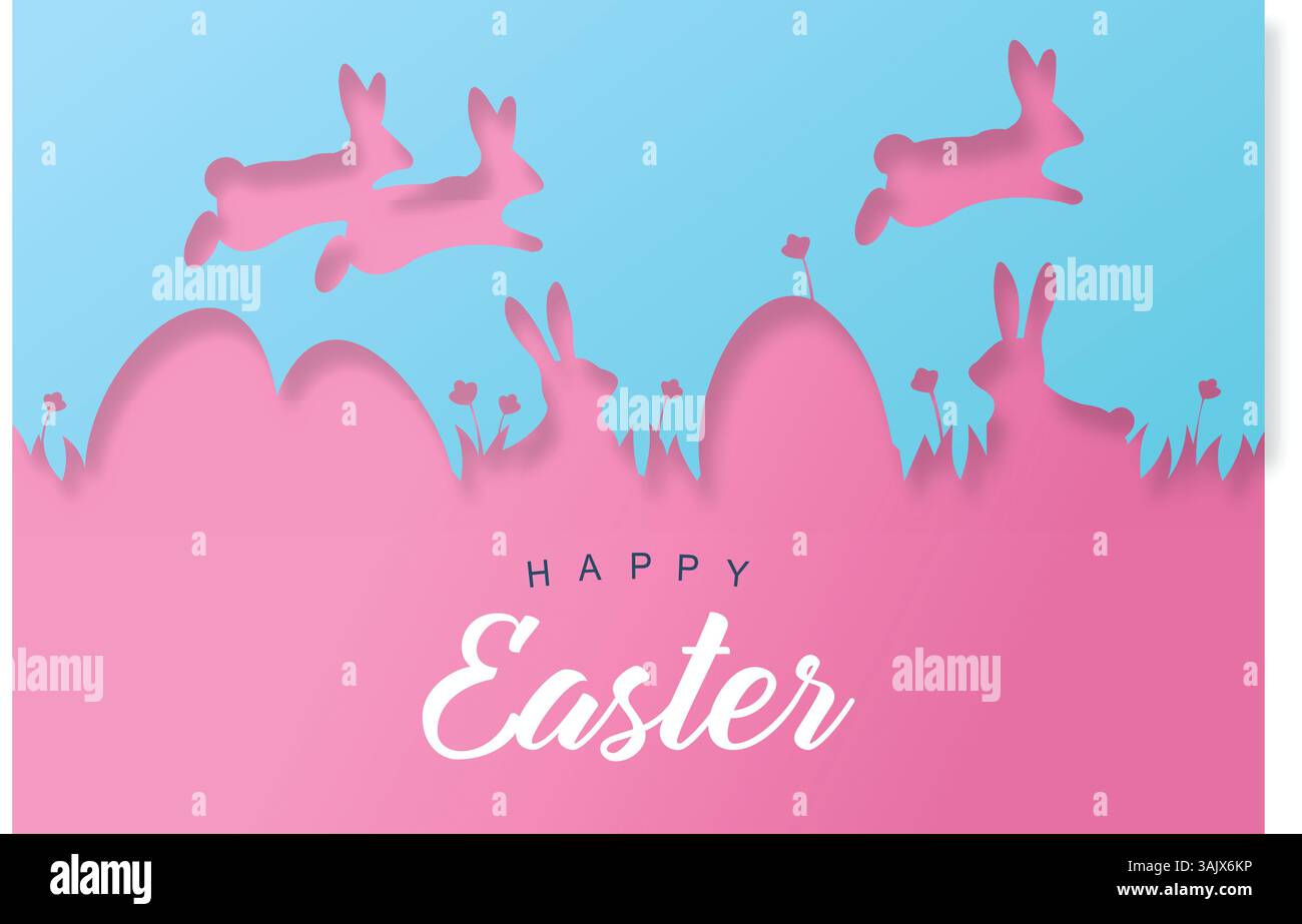 Joyeuses pâques carte d'oeuf de lapin coupé en papier coloré Illustration de Vecteur