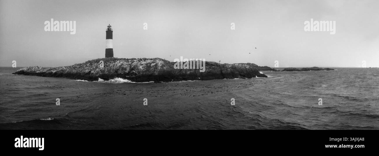 Phare sur une petite île en mer, phare des Eclaieurs, canal Beagle, Ushuaia, province de Tierra del Fuego, Patagonie, Argentine Banque D'Images