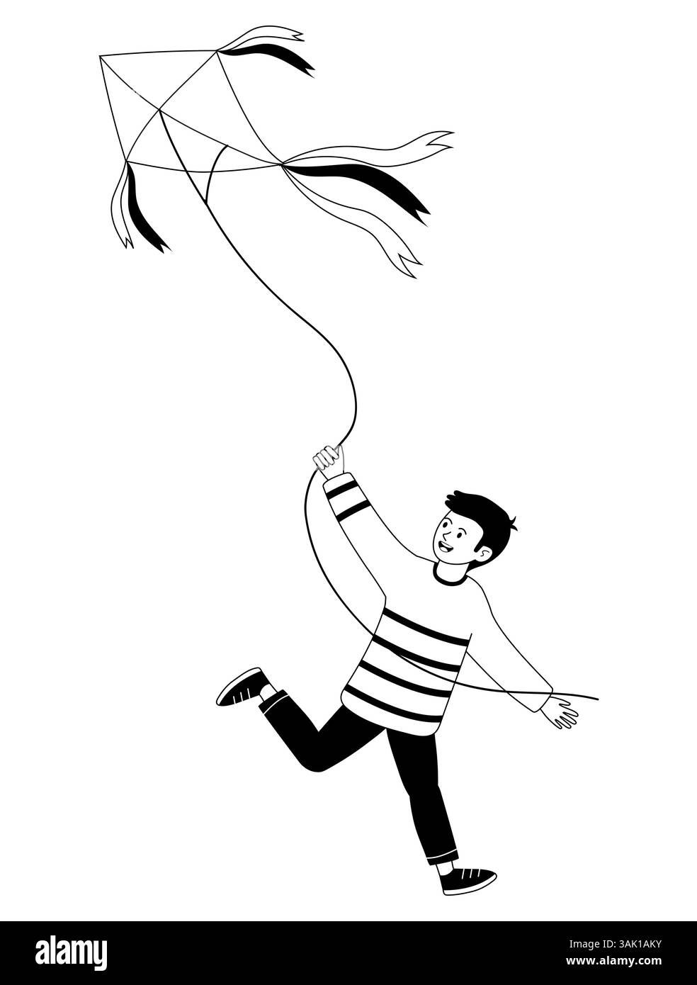 Enfant volant un cerf-volant coloré par une journée ensoleillée dans un parc ouvert avec des expressions joyeuses Illustration de Vecteur