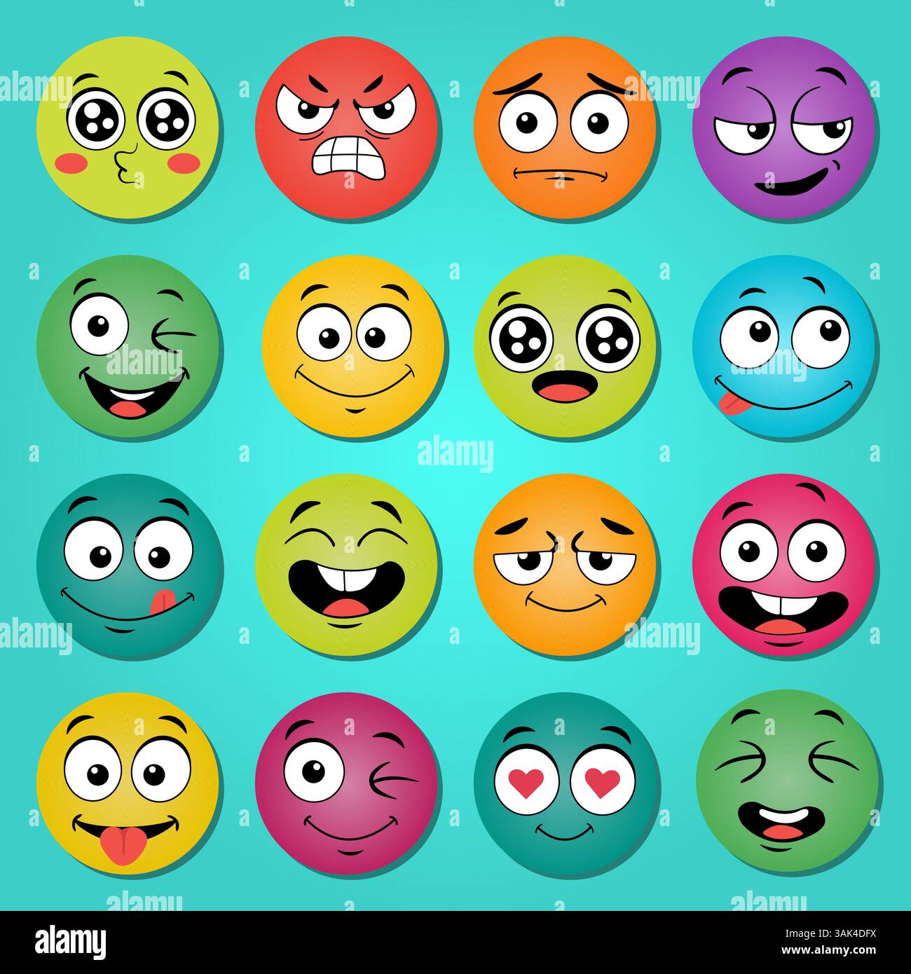 Expressions faciales de dessin animé vectoriel visages heureux surpris Illustration de Vecteur