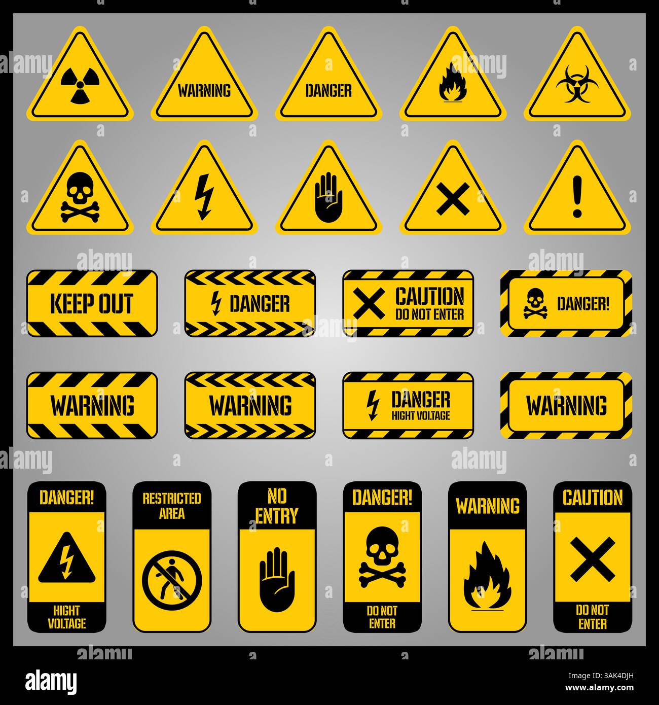 Avertissement de danger poison biologique rayé jaune et noir Illustration de Vecteur