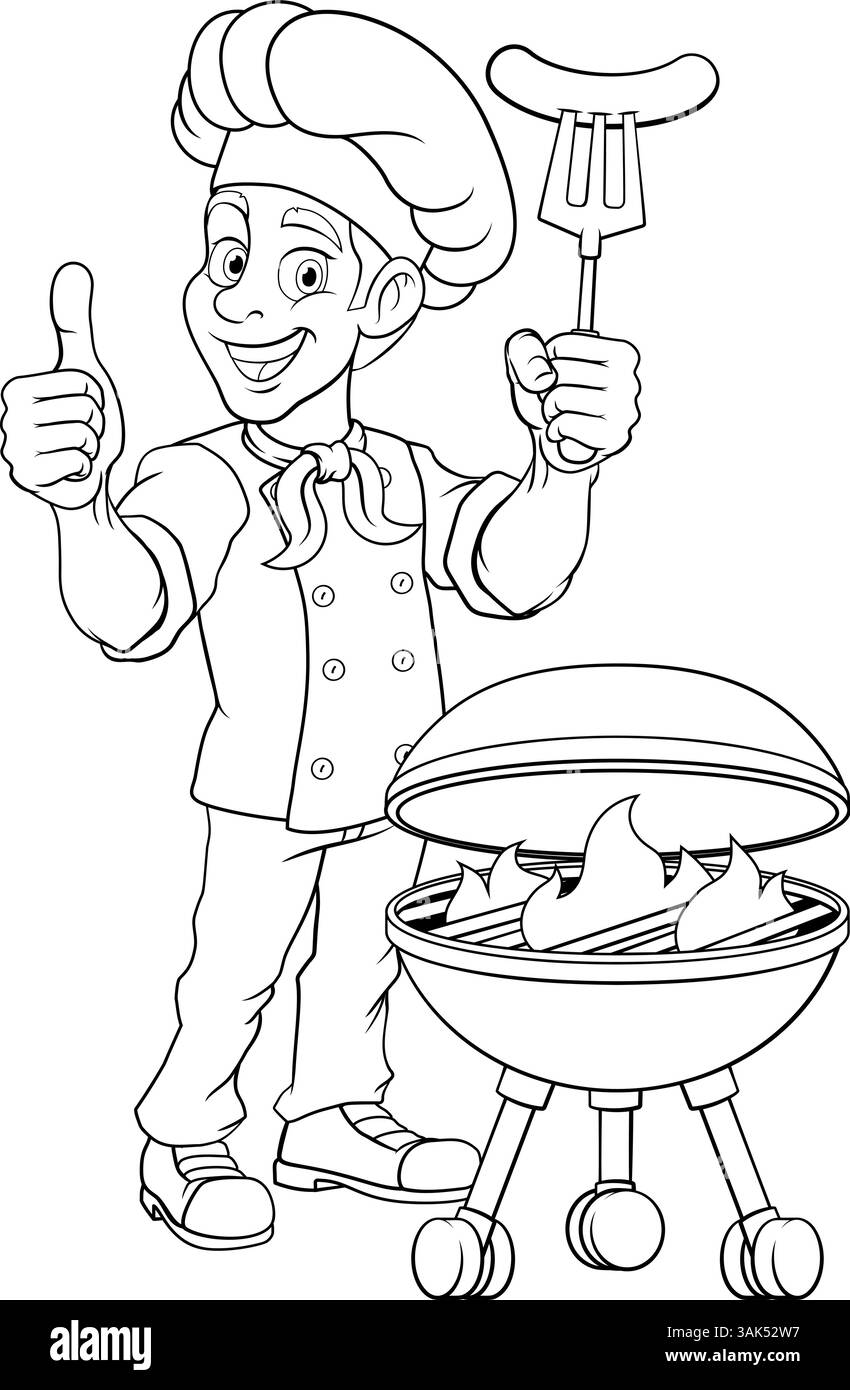 Chef Cartoon barbecue Cook Man Mascot personnage Illustration de Vecteur