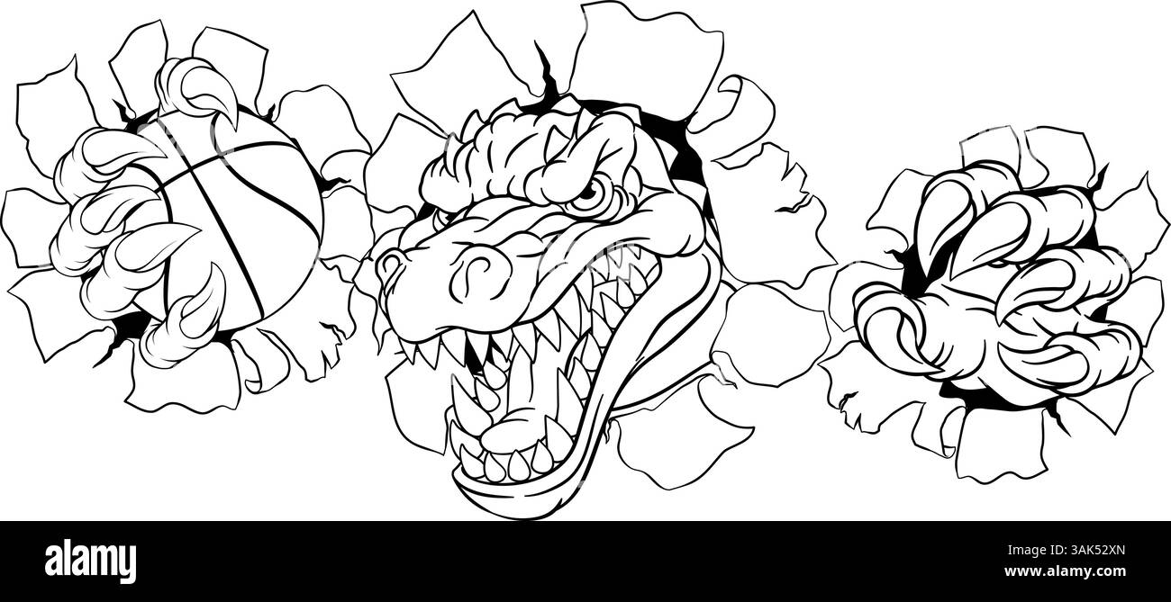 Mascotte de basket-ball crocodile Dinosaur Alligator Illustration de Vecteur