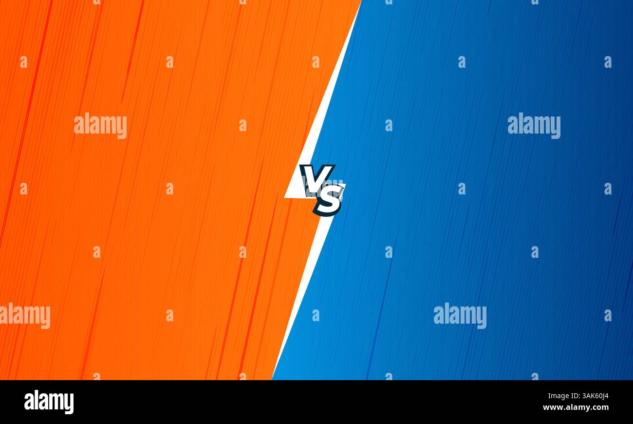 Modèle de conception d'écran versus dans le titre de bataille de style comique dans les tons orange et bleu avec motif demi-ton Illustration de Vecteur