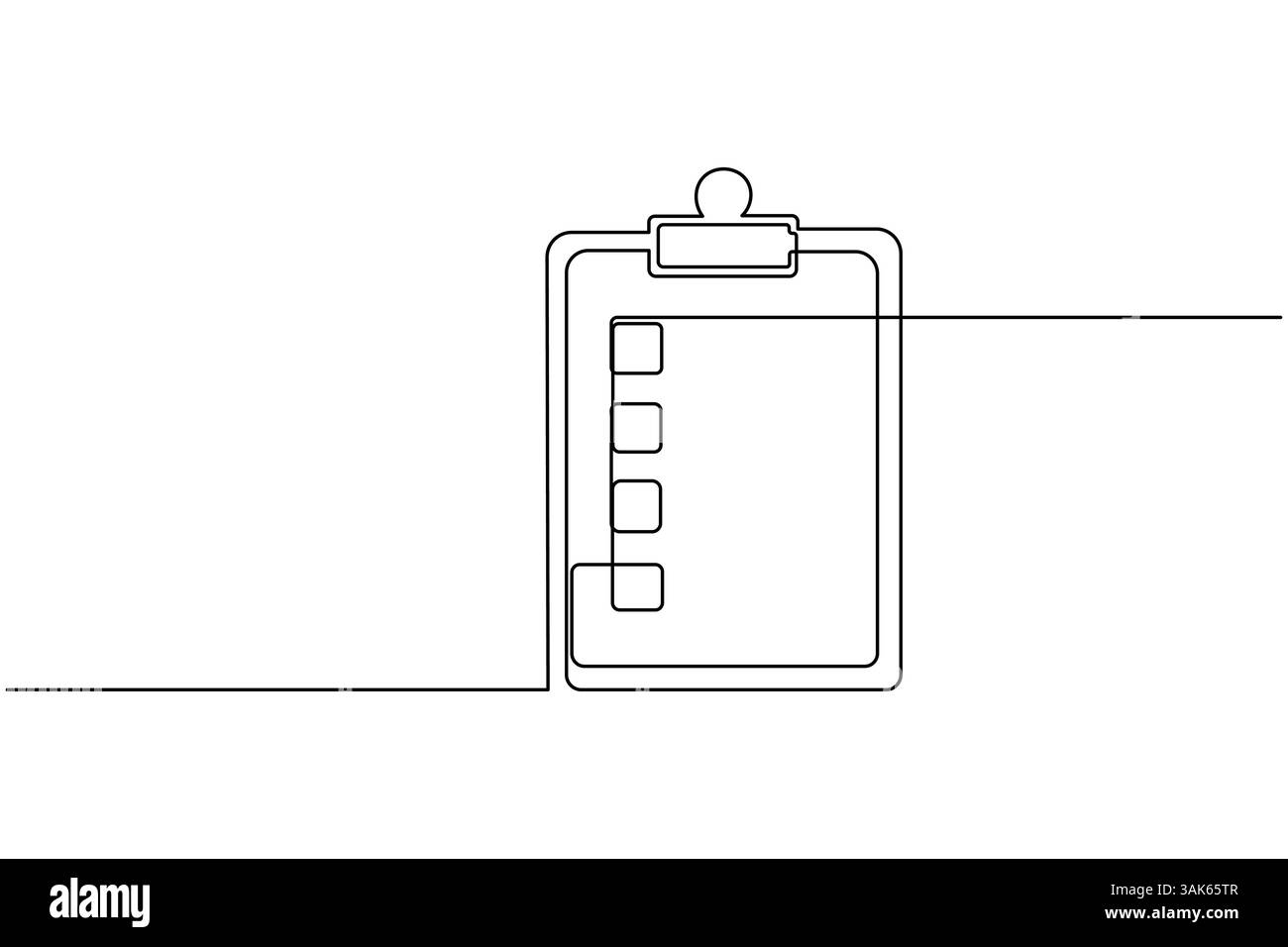Presse-papiers avec une liste de contrôle dessin continu d'une ligne et style minimaliste isoler l'icône vectorielle de contour Illustration de Vecteur