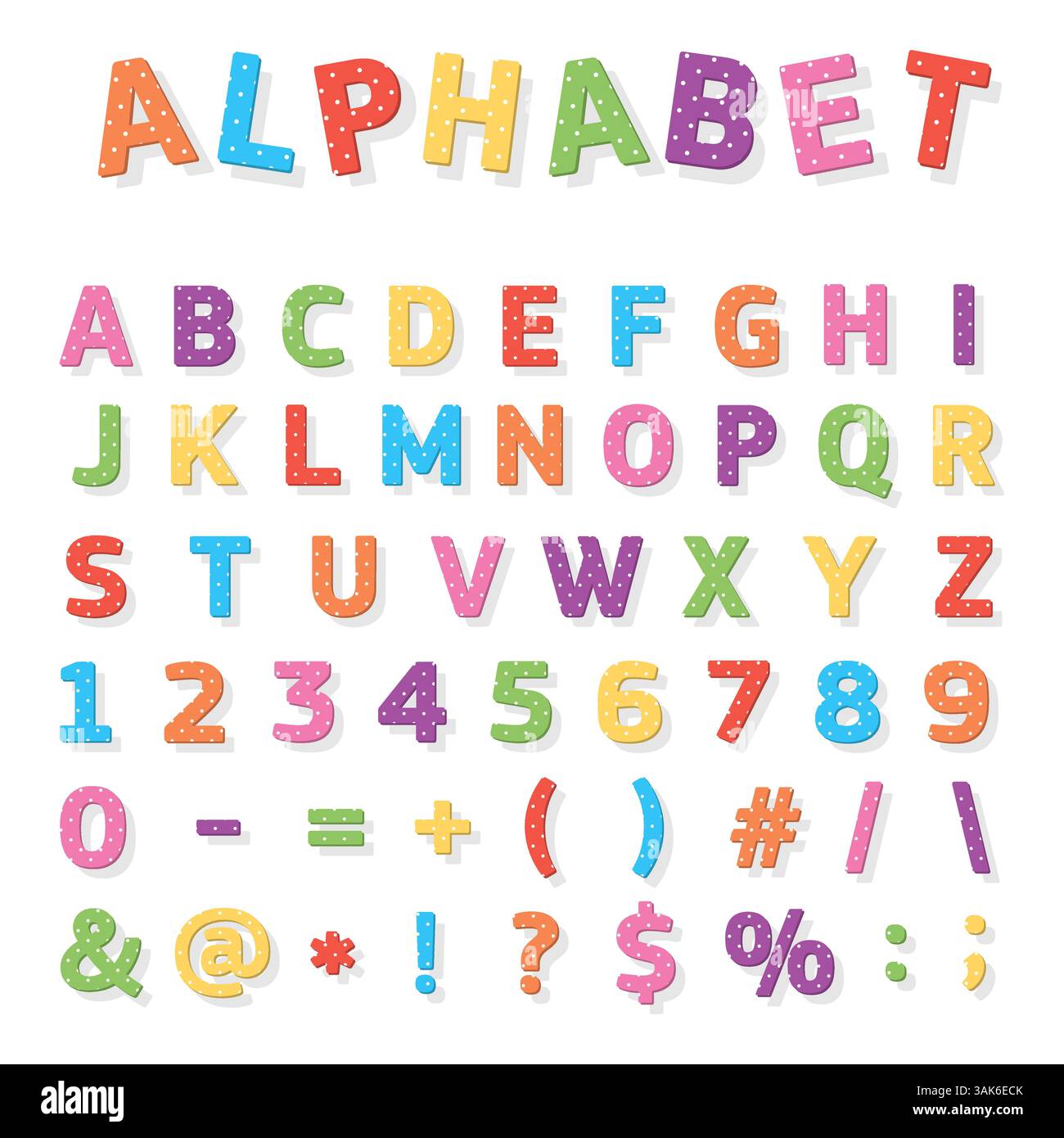 Mignon alphabet coloré vectoriel et signes avec texture à pois Illustration de Vecteur