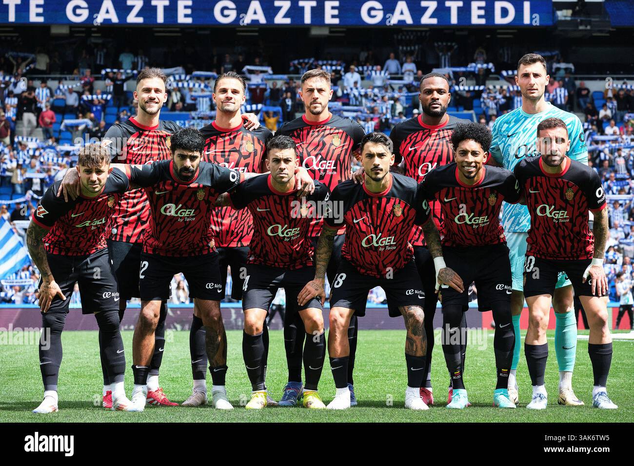 Donostia / San Sebastián, Gipuzkoa, Espagne - 12 avril 2025 : le RCD Mallorca onze départs dans le match Real Sociedad vs RCD Mallorca, qui fait partie des SPORTS LaLiga EA d'Espagne , qui se tient au stade Reale Arena. Crédit : Rubén Gil/Alamy Live News. Banque D'Images