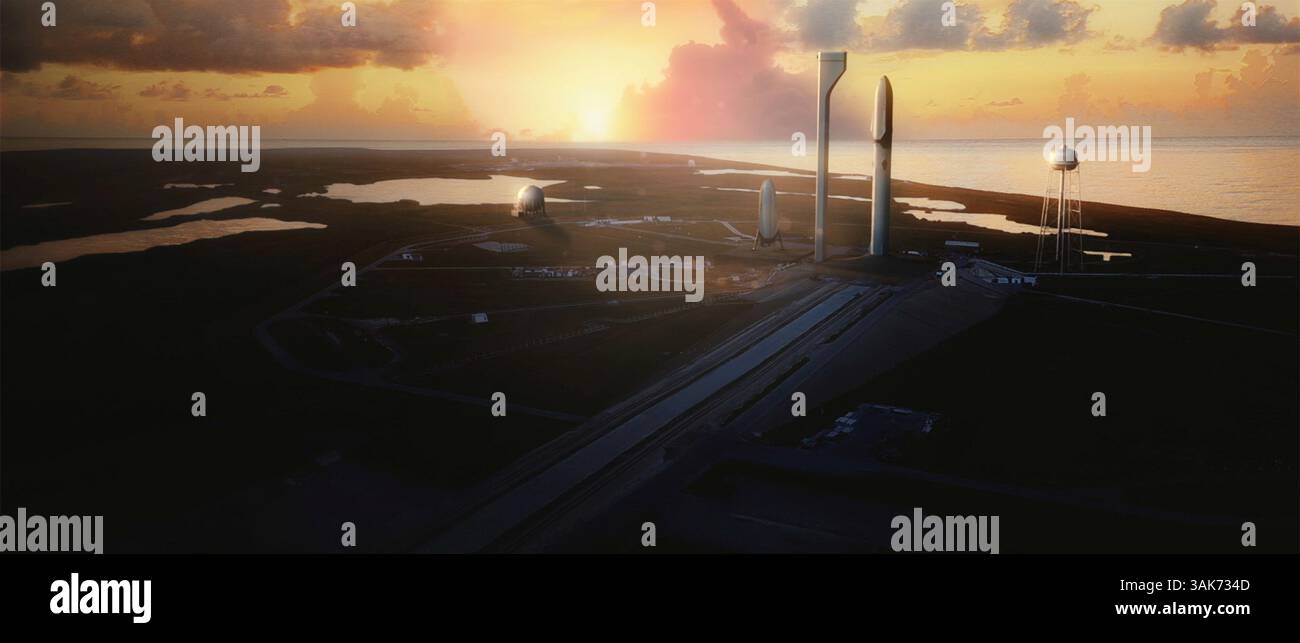 27 septembre 2016 - Hawthorne, CA, États-Unis d'Amérique - illustration conceptuelle d'artistes du lanceur SpaceX Interplanétaire transport System au départ du Kennedy Space Center, avec un pétrolier ITS debout (à gauche) pour un lancement rapide. Les ITS réutilisables aideront l'humanité à établir une colonie permanente et autonome sur la planète rouge dans les 50 à 100 prochaines années. (Crédit image : © SpaceX/NASA via ZUMA Wire) Banque D'Images