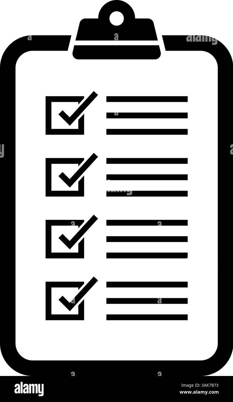 Icône du presse-papiers de liste de contrôle, illustration vectorielle de liste de tâches, symbole de liste de tâches en noir et blanc Illustration de Vecteur
