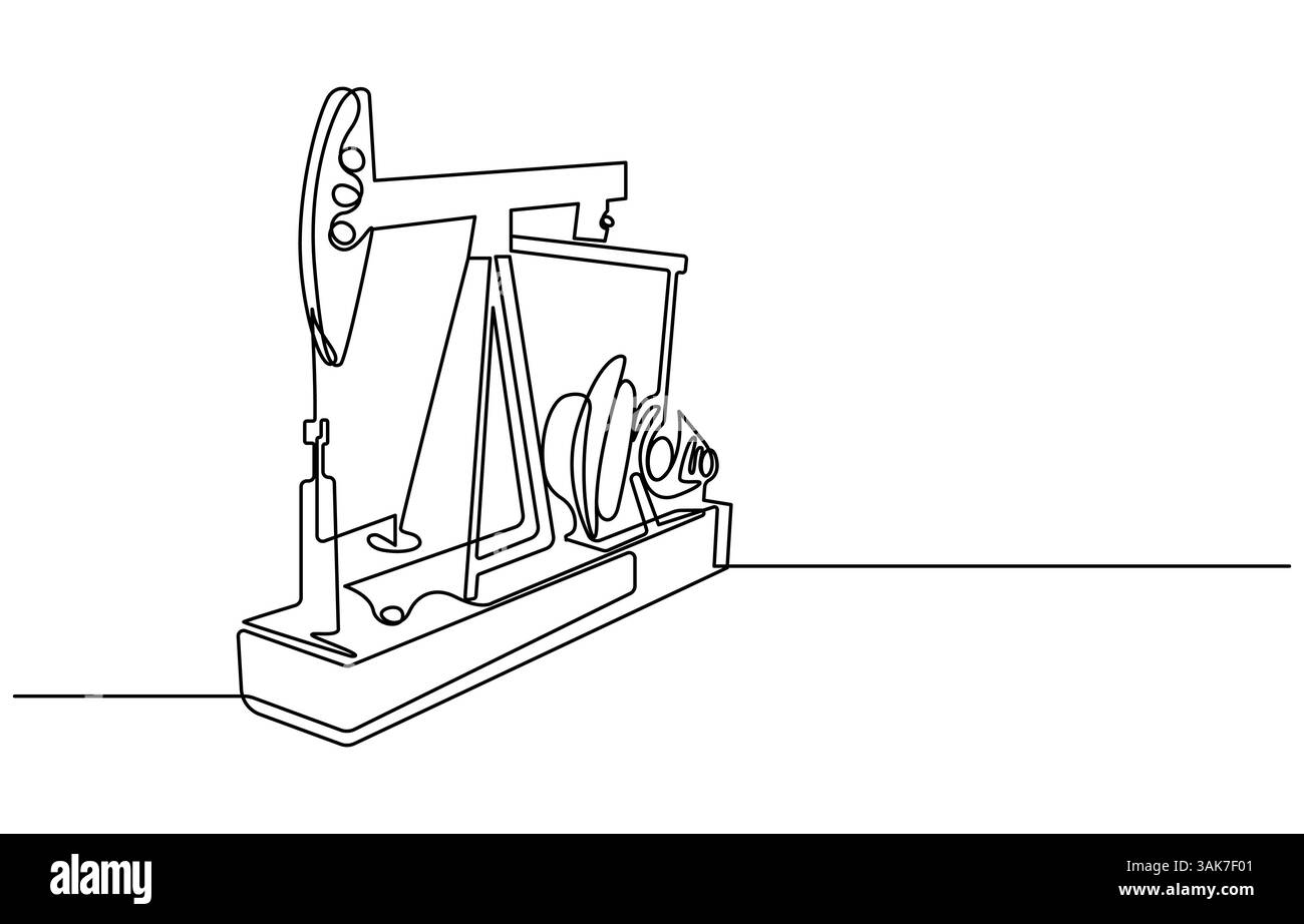Plate-forme de cric de pompe à huile d'une ligne continue dessinant la production de pétrole et l'industrie commerciale de plate-forme de forage, Illustration de Vecteur
