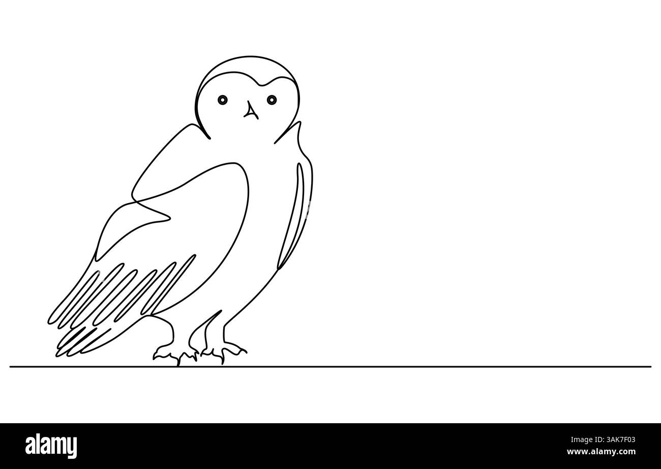 Une ligne continue dessinant le hibou sauvage. Un oiseau de proie la nuit Illustration de Vecteur