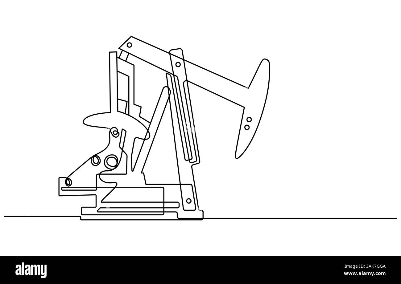 Plate-forme de cric de pompe à huile d'une ligne continue dessinant la production de pétrole et l'industrie commerciale de plate-forme de forage, Illustration de Vecteur