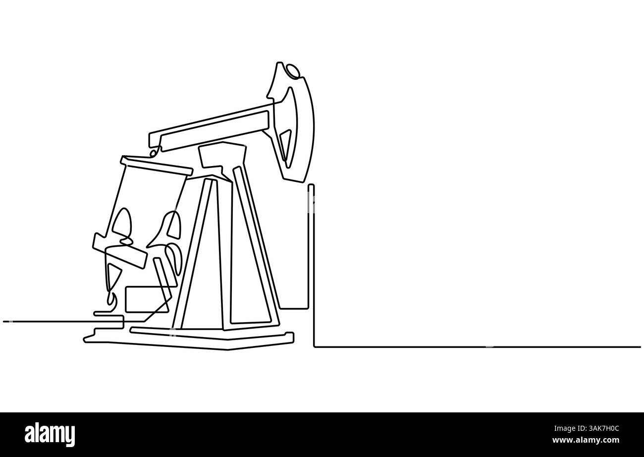 Plate-forme de cric de pompe à huile d'une ligne continue dessinant la production de pétrole et l'industrie commerciale de plate-forme de forage, Illustration de Vecteur