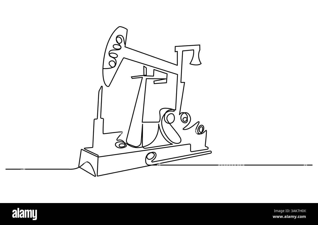 Plate-forme de cric de pompe à huile d'une ligne continue dessinant la production de pétrole et l'industrie commerciale de plate-forme de forage, Illustration de Vecteur