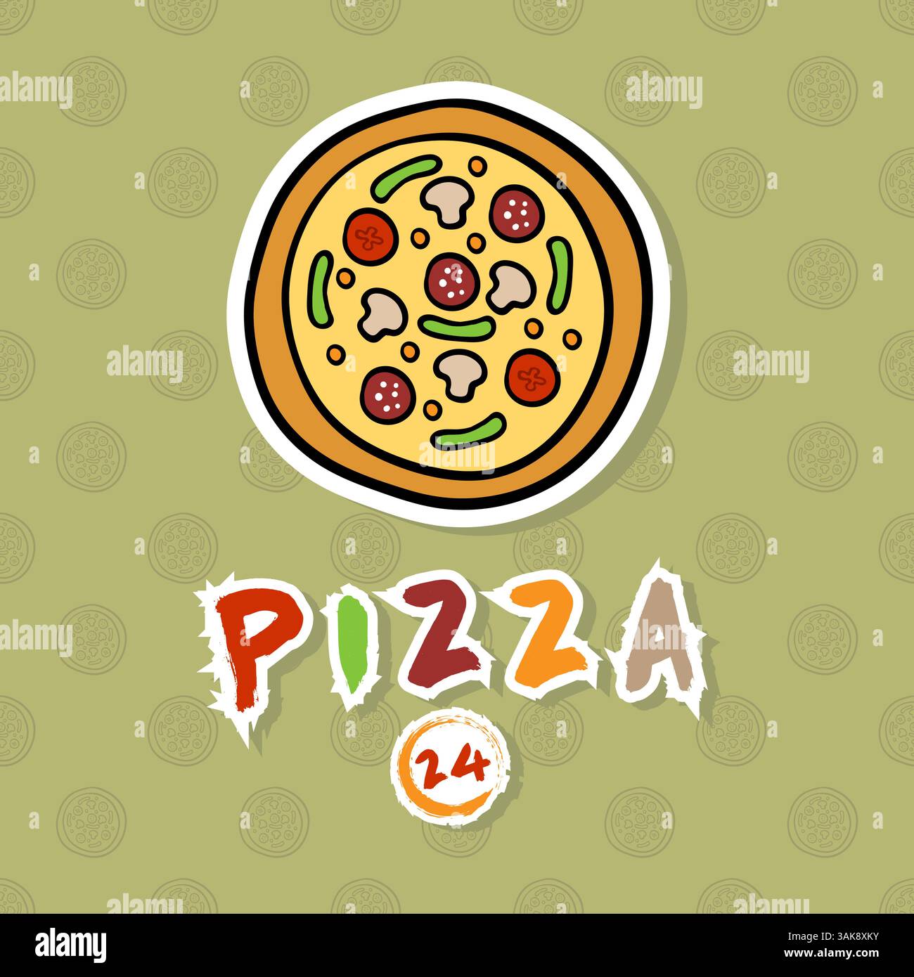 La bannière publicitaire vectorielle représente une pizza et un texte avec une ombre sur un fond lumineux, pour la publicité et l'Internet Illustration de Vecteur