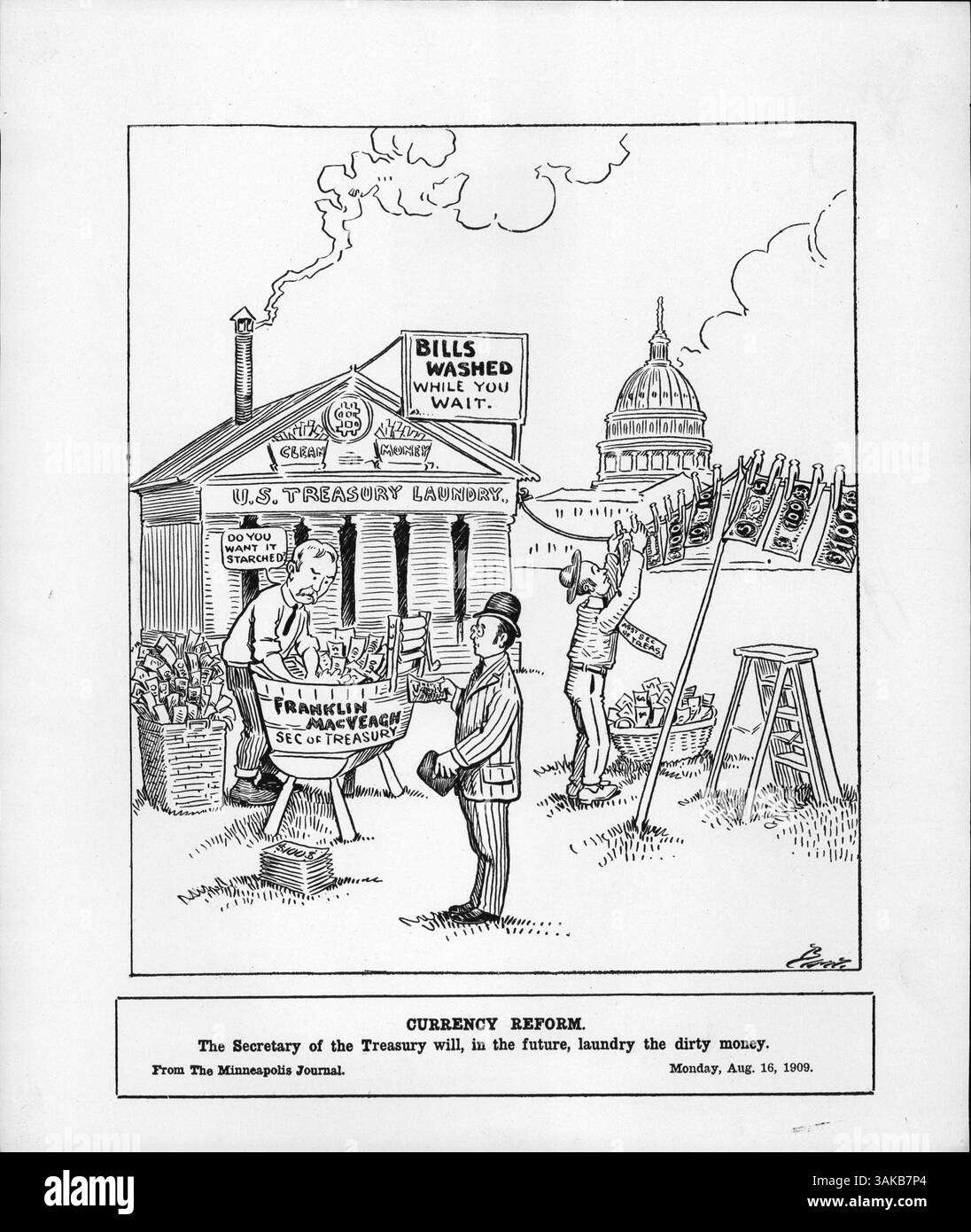 La réforme monétaire a été préconisée par Franklin MacVeagh, secrétaire au Trésor, dans les années 1950, en se concentrant sur le blanchiment de « l'argent sale » dans un scandale de corruption au ministère de l'intérieur. Banque D'Images