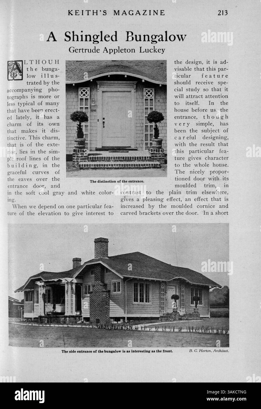 Keith's Magazine, une publication mensuelle de 1918 par Max L. Keith, propose des conceptions de maisons avec des illustrations détaillées et des plans d'étage. Il présente des ventilations de coûts, des articles sur la construction de maisons et l'aménagement paysager, et des publicités pour les matériaux de construction et l'ameublement de maison. Le magazine comprend également des plans pour les églises et les écoles. Banque D'Images
