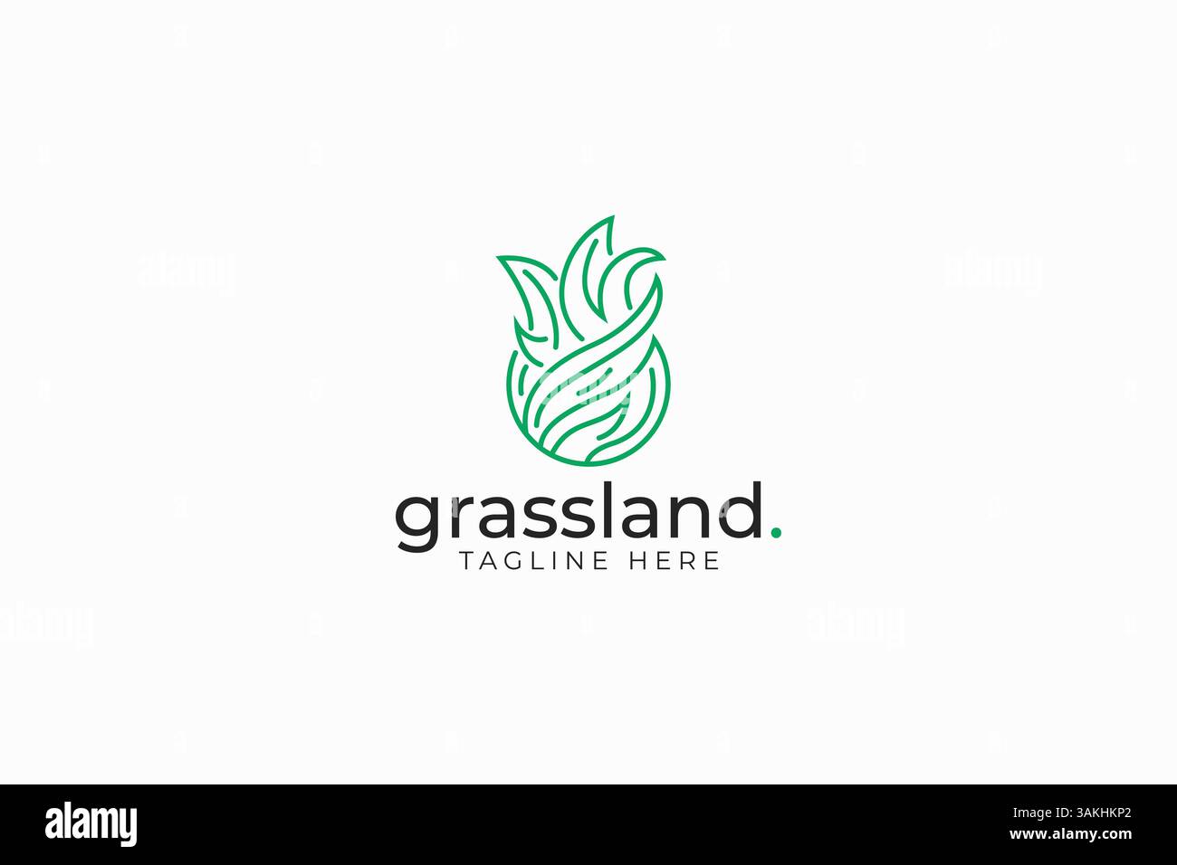 Grassland logo Field paysage sol herbe prairie verte nature symbole de signe abstrait Illustration de Vecteur