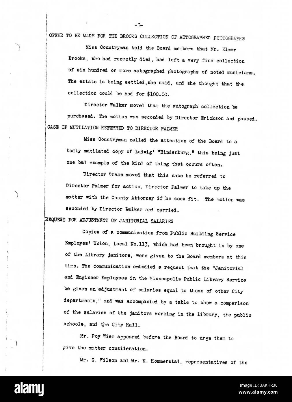 Les 1935 minutes du conseil d'administration de la Bibliothèque publique de Minneapolis reflètent les discussions sur les opérations de la bibliothèque, les changements de politique et les améliorations de service pendant la Grande dépression. Banque D'Images