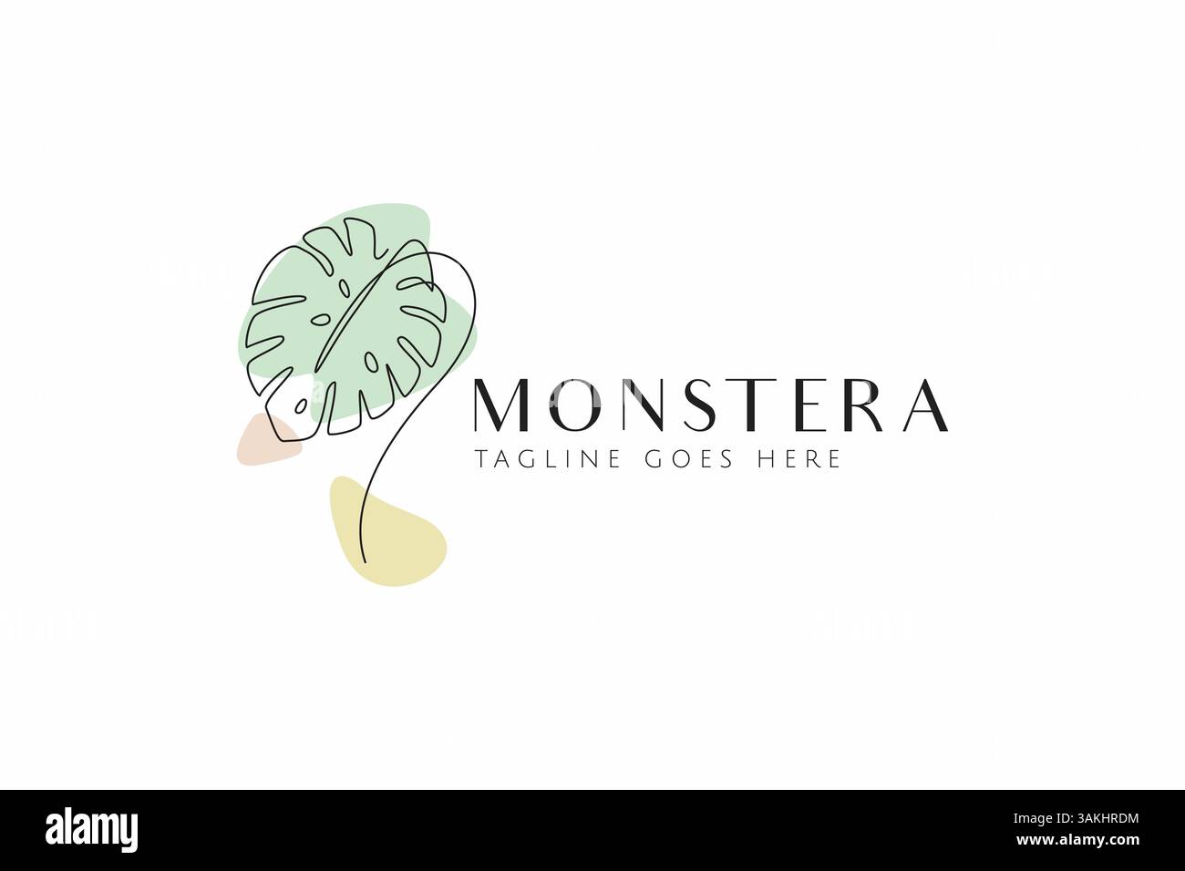 Logo Monstera Plant Leaf Linear Continuous style Drawn Doodle. Concept de décoration murale de mode Natural Tropical Beauty. Illustration de Vecteur
