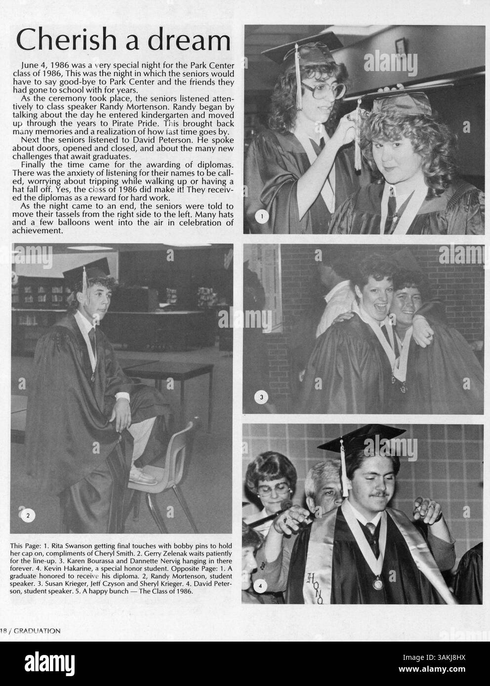 L'annuaire 1986 de Park Center High présente les événements scolaires et sociaux de l'année scolaire 1985-1986 mettant en vedette des étudiants, des enseignants, des sports et des clubs. Banque D'Images