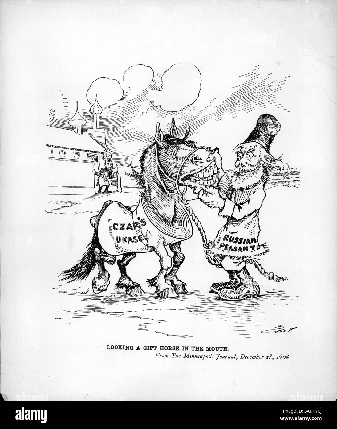 Cet ouvrage historique analyse le décret russe de 1905, connu sous le nom de Ukase, qui a introduit des réformes incluant le procès par la loi, la liberté de la presse et l'égalité. Il critique l'impact minimal du décret et le scepticisme entourant sa mise en œuvre effective. Banque D'Images