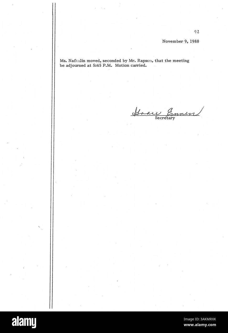 Les 1988 minutes du conseil d'administration de la bibliothèque publique de Minneapolis saisissent les discussions critiques sur l'administration, les politiques et les services de bibliothèque de la bibliothèque dans le comté de Hennepin. Banque D'Images