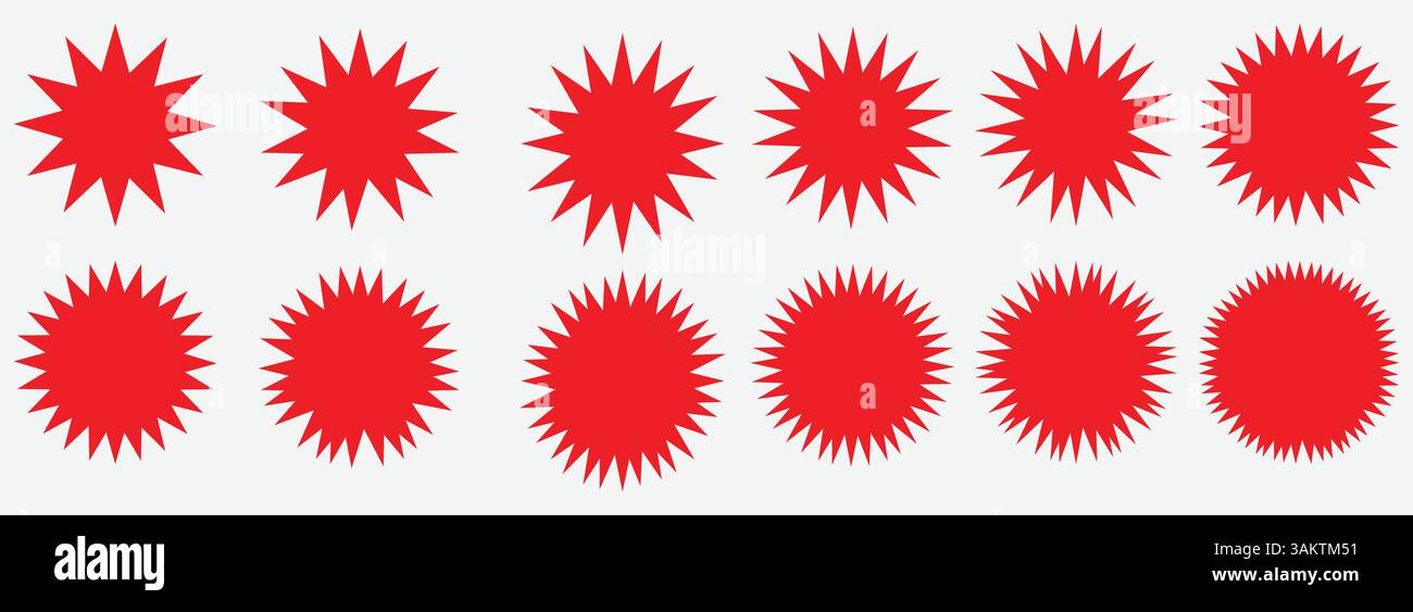 Jeu d'écussons rouge étoile, soleil. Illustration de Vecteur