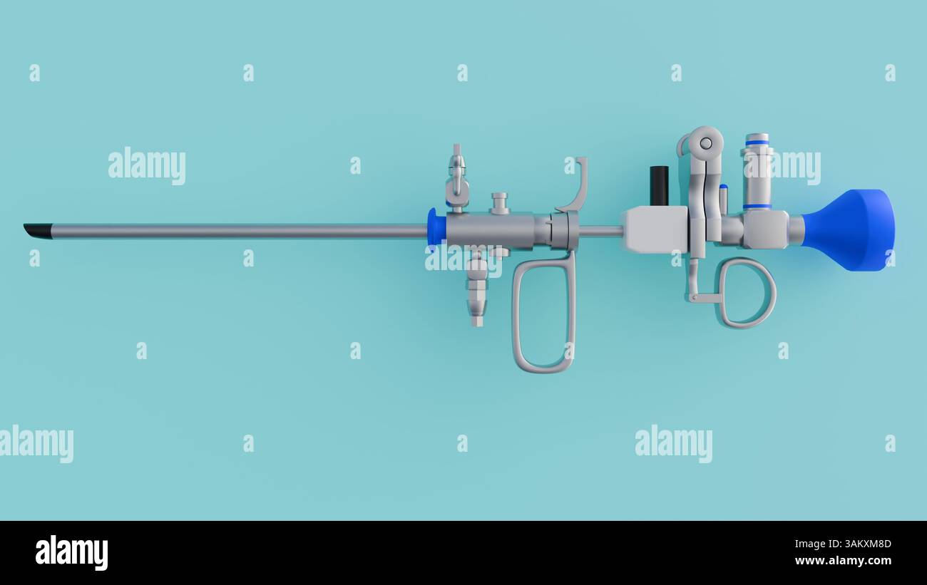 Un rendu 3D du resectoscope. Instrument médical utilisé principalement en chirurgie urologique, en particulier pour une intervention appelée Turp Banque D'Images