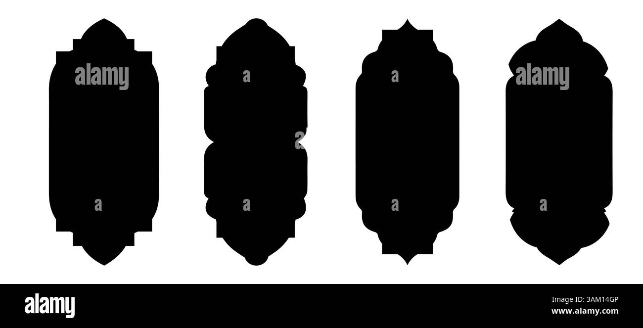 Formes traditionnelles de fenêtres islamiques dans un style oriental. Étiquette vintage et cadre avec des bordures badges forment des collections. Illustration de Vecteur