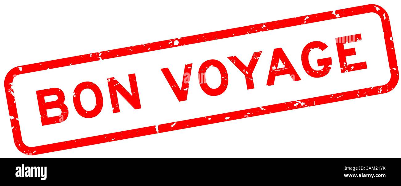 Grunge rouge bon voyage mot carré tampon de joint en caoutchouc sur fond blanc Illustration de Vecteur