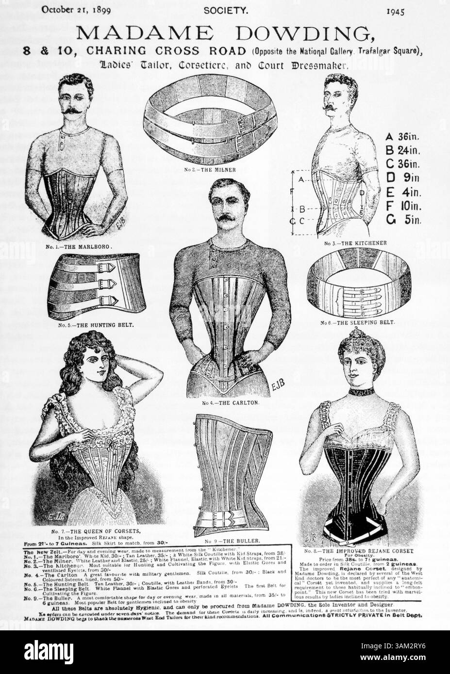 1er juin 1900 - corsets homme et femme, publicité Corsetiere, Londres, Angleterre, circa 1899 (crédit image : © Glasshouse/ZUMAPRESS.com) Banque D'Images
