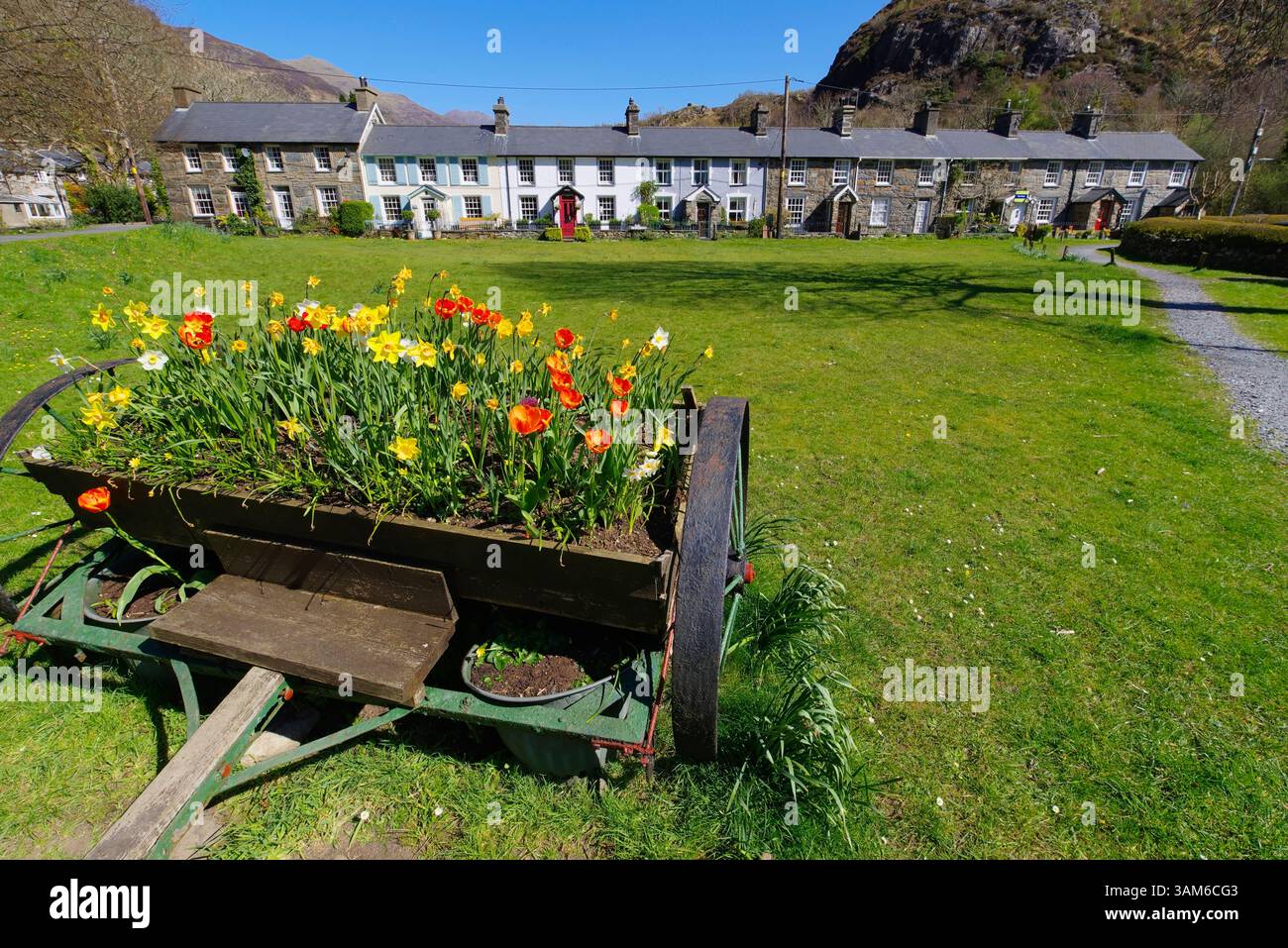 Cottages, Beddgelert, Eryri, (Snowdonia) Gwynedd, Nord-Ouest du pays de Galles. Banque D'Images