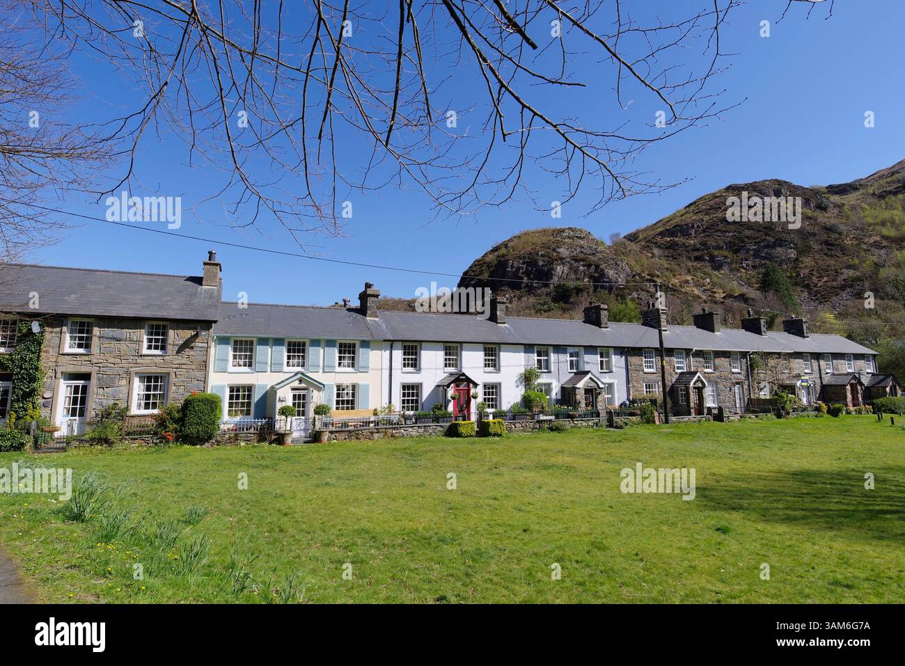 Cottages, Beddgelert, Eryri, (Snowdonia) Gwynedd, Nord-Ouest du pays de Galles. Banque D'Images