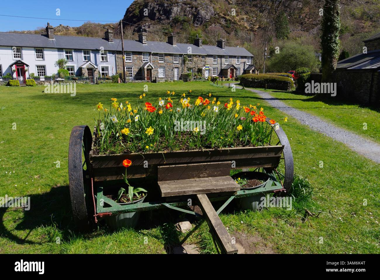 Cottages, Beddgelert, Eryri, (Snowdonia) Gwynedd, Nord-Ouest du pays de Galles. Banque D'Images