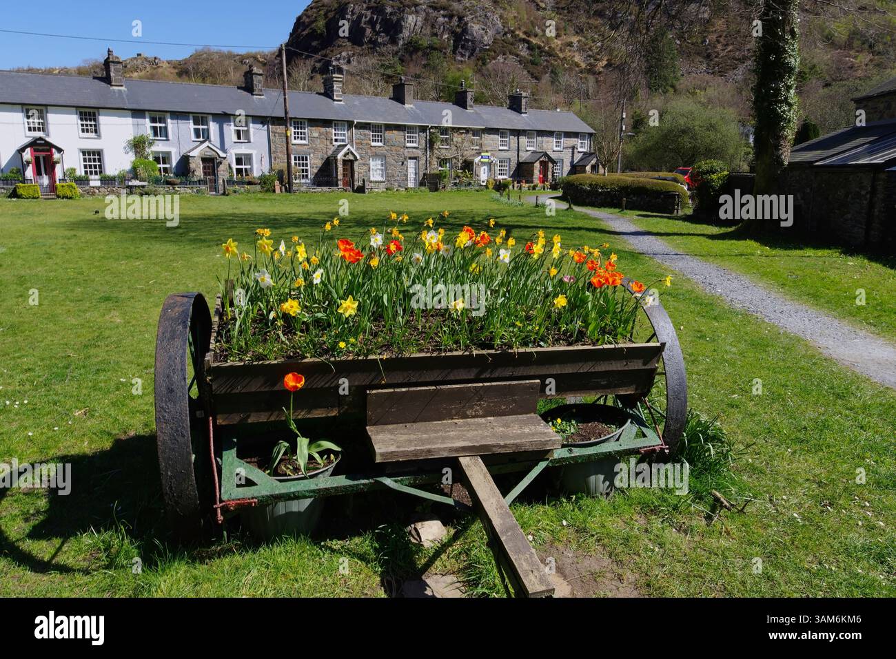 Cottages, Beddgelert, Eryri, (Snowdonia) Gwynedd, Nord-Ouest du pays de Galles. Banque D'Images