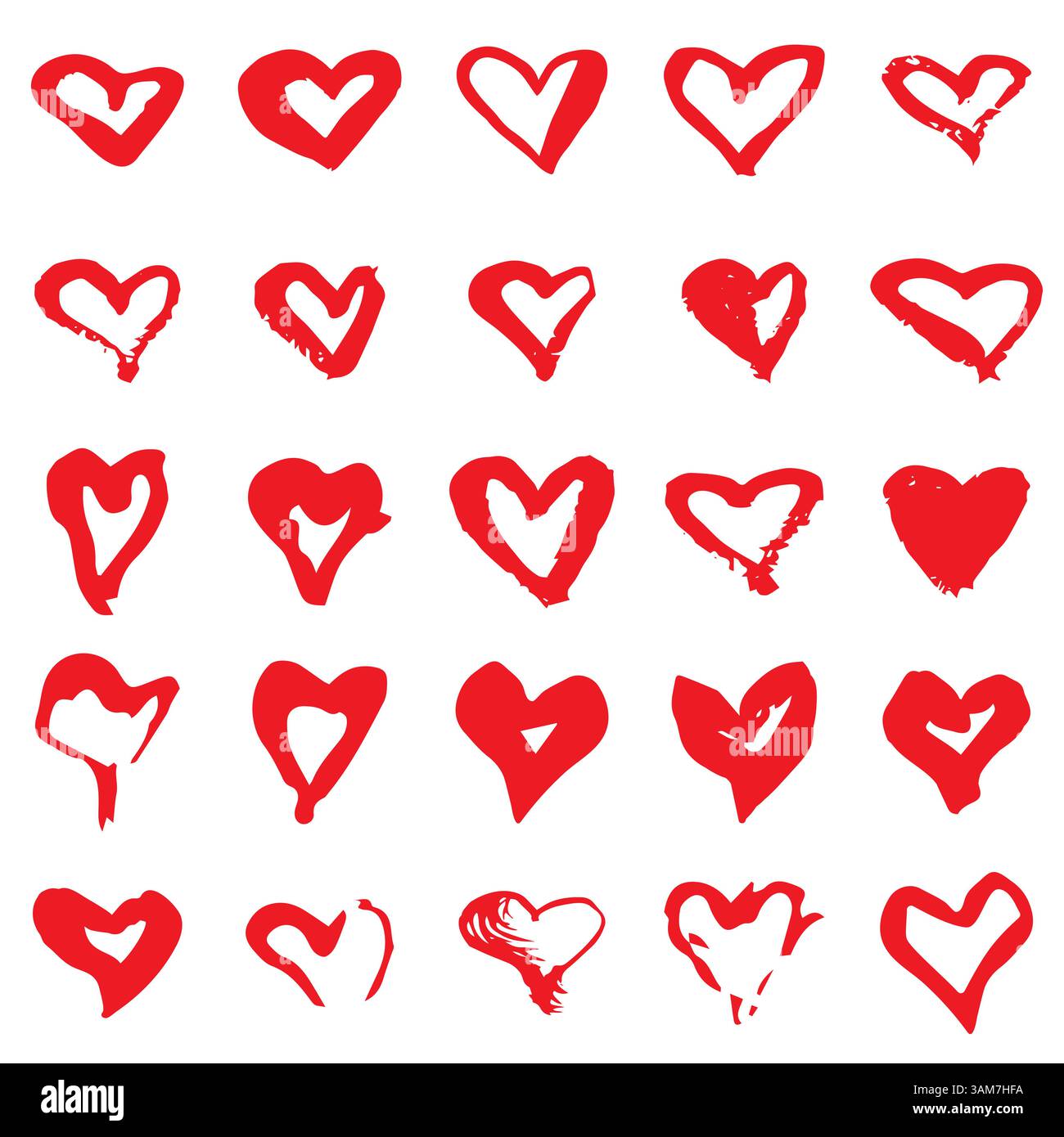 Ensemble de coeurs grunge rouges, formes de cœur vectoriel Illustration de Vecteur