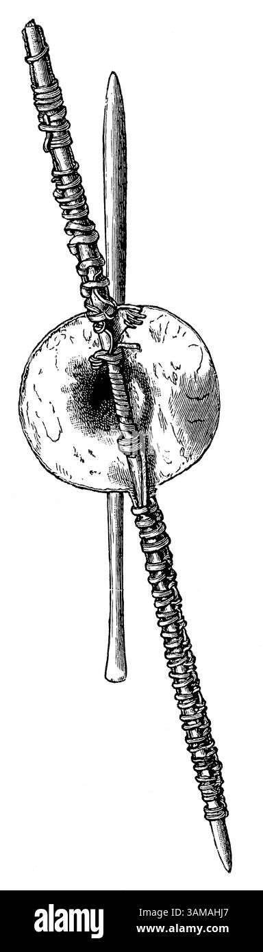 Bouclier et club de frappe du peuple Turu (Afrique de l'est). Culture africaine et antiquités. Banque D'Images