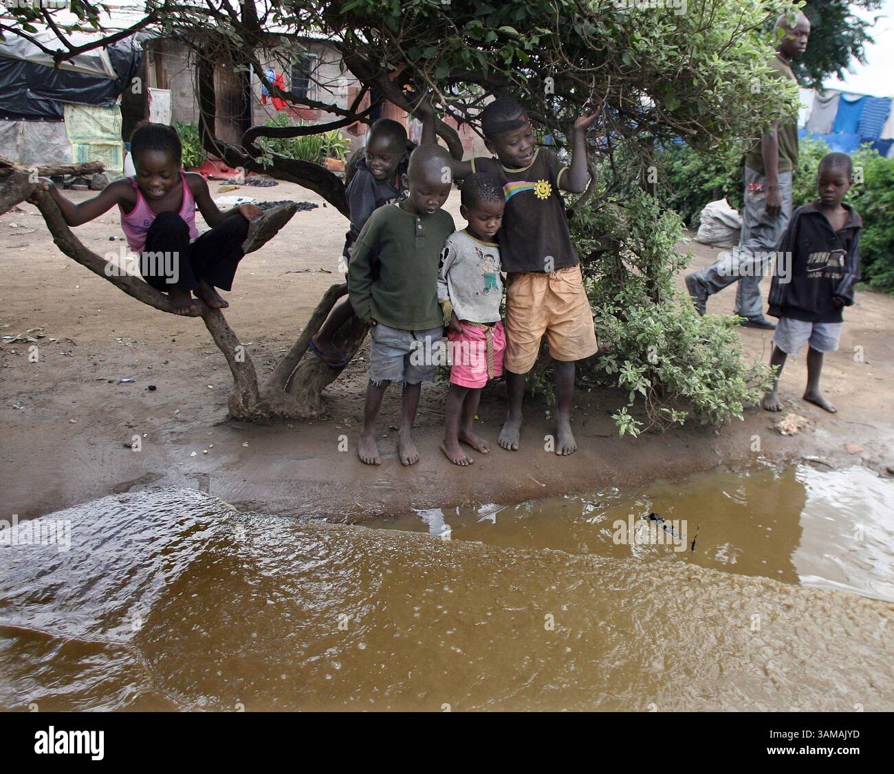 2 mars 2007 - États-Unis - le défrichement et le développement des terres ont augmenté l'habitat des moustiques dans de nombreuses régions d'Afrique, y compris Kanyama, un quartier tentaculaire à la périphérie de Lusaka, la capitale de la Zambie. Les flaques de la taille des lacs fournissent des aires de reproduction pour les insectes. (Steve Ringman/Seattle Times/MCT) (image crédit : © Steve Ringman/mct/ZUMAPRESS.com) Banque D'Images