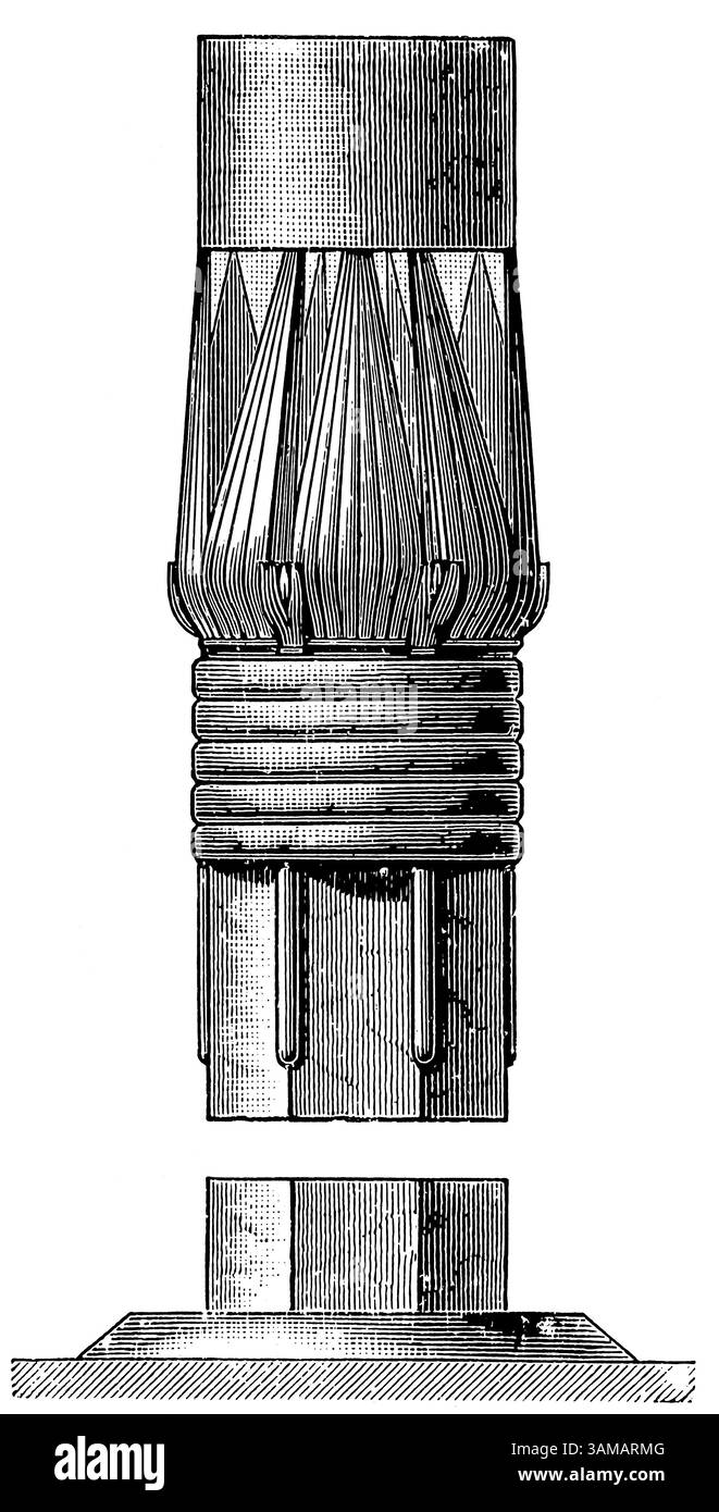 Colonne du Lotus, Égypte. Publication de l'encyclopédie Meyers, vol. 7, Leipzig, Allemagne, 1910. Banque D'Images