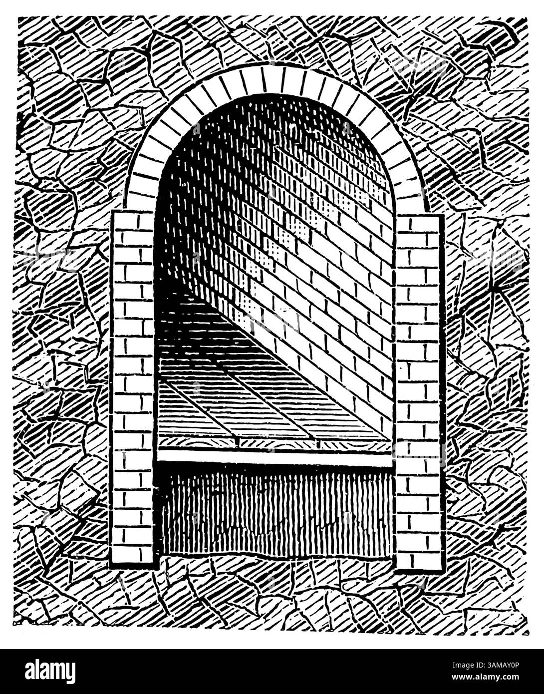 Exploitation minière. Revêtement de puits de mine et de tunnel. Publication de l'encyclopédie Meyers, vol. 7, Leipzig, Allemagne, 1910. Banque D'Images
