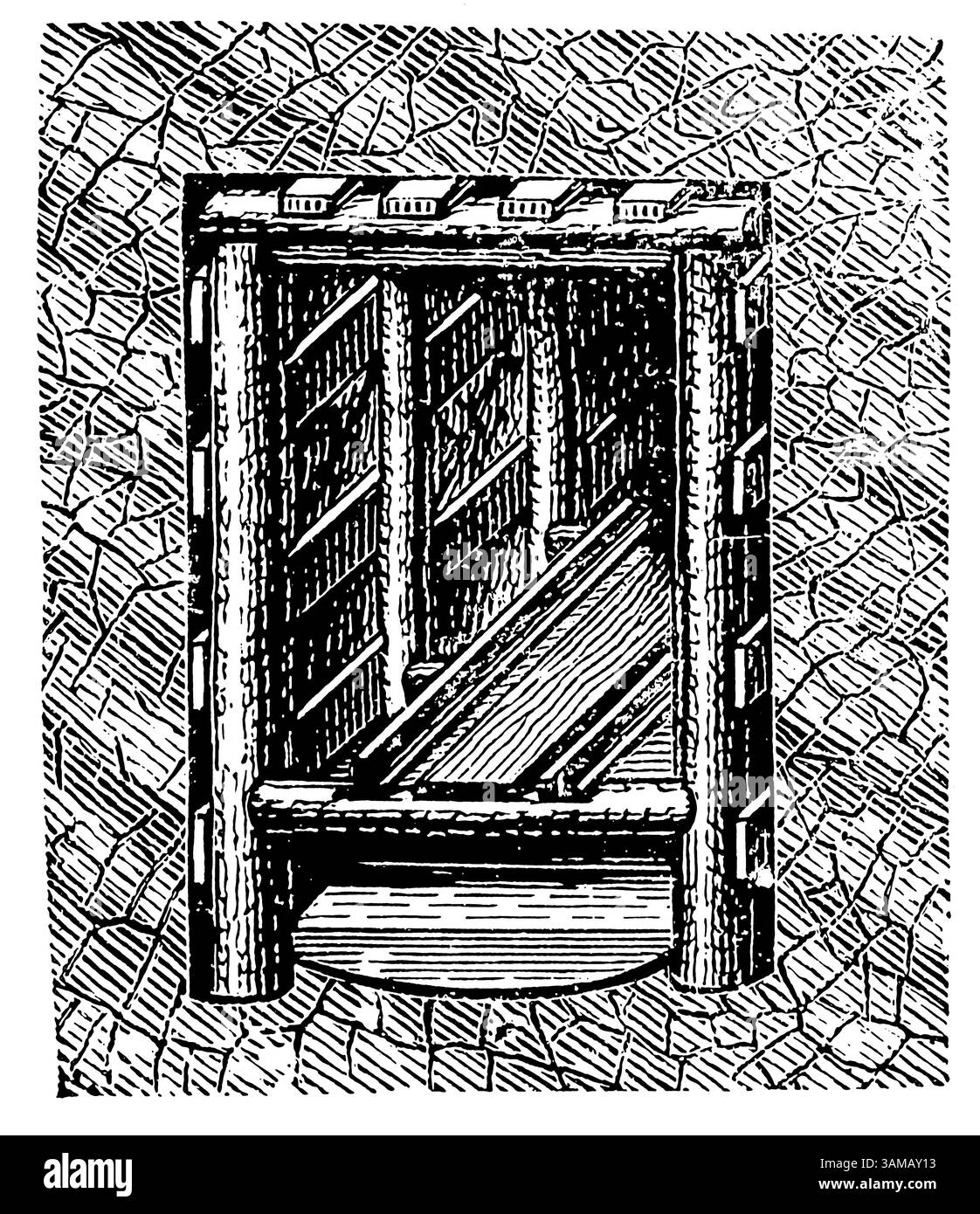 Exploitation minière. Bois de dérives et d'adits. Publication de l'encyclopédie Meyers, vol. 7, Leipzig, Allemagne, 1910. Banque D'Images