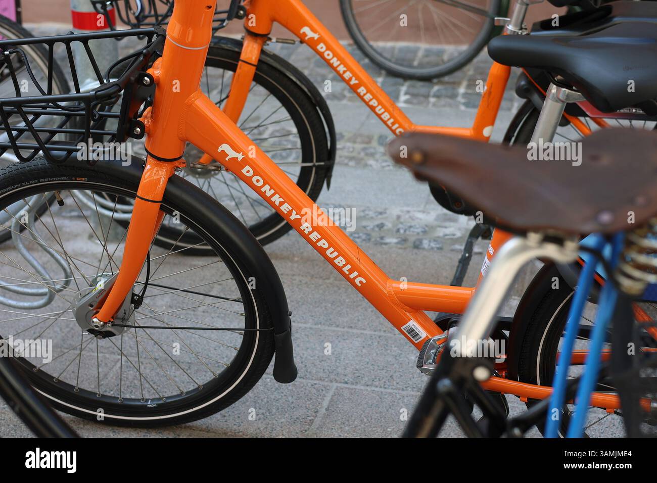 Location de vélos de la part de vélo plaform Donkey Republic à Copenhague Banque D'Images