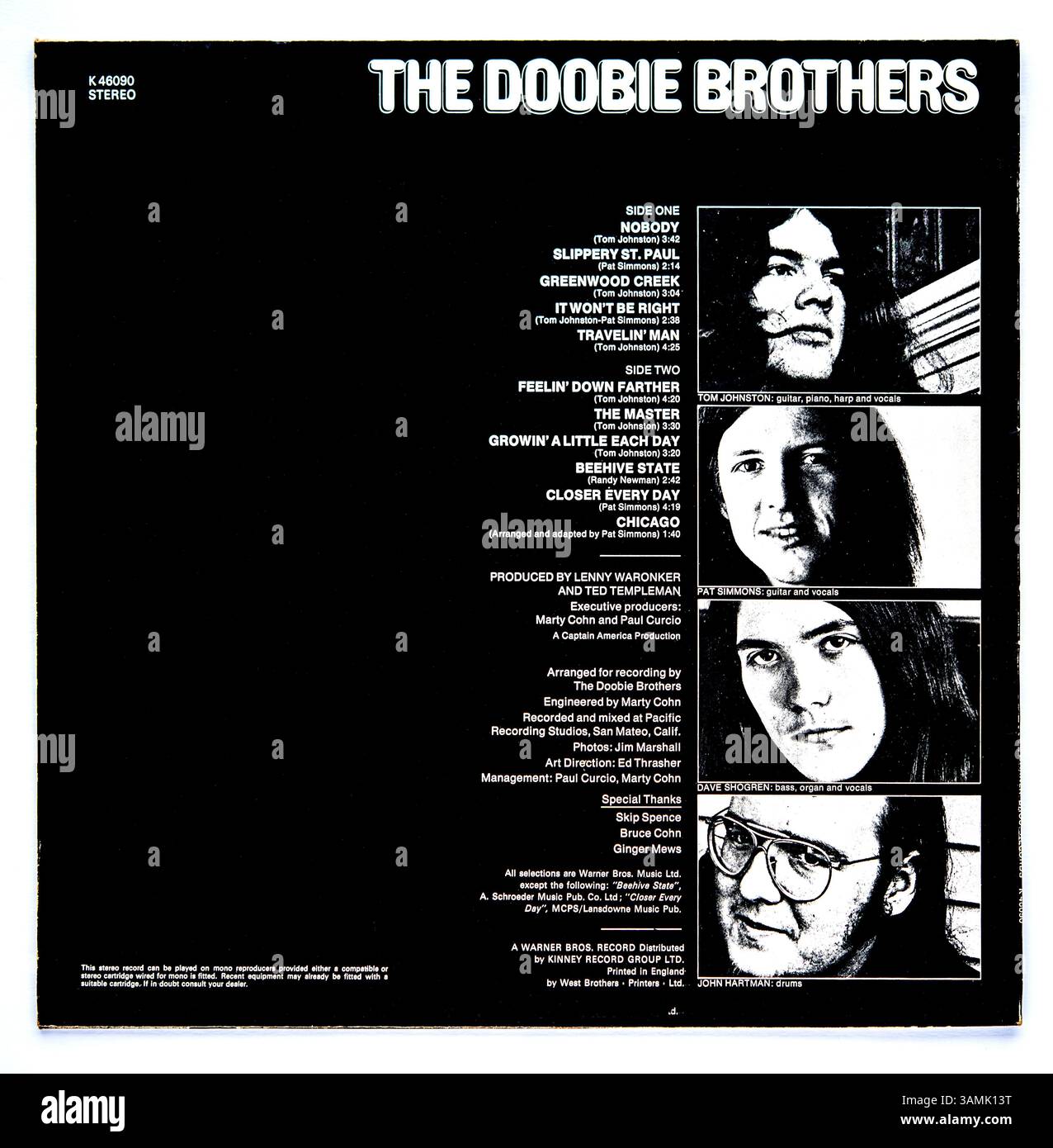 Couverture arrière du premier album éponyme des Doobie Brothers, sorti en 1971 Banque D'Images