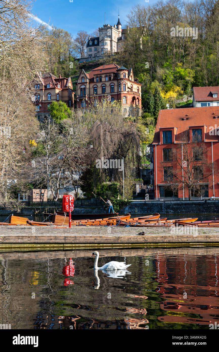Vue sur la rivière Neckar et les maisons historiques à Tübingen dans le sud de l'Allemagne Banque D'Images