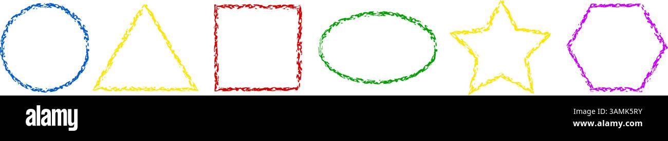 Jeu de formes géométriques à la craie. Les crayons colorés texturés vectoriels décrivent les éléments de conception graphique Illustration de Vecteur