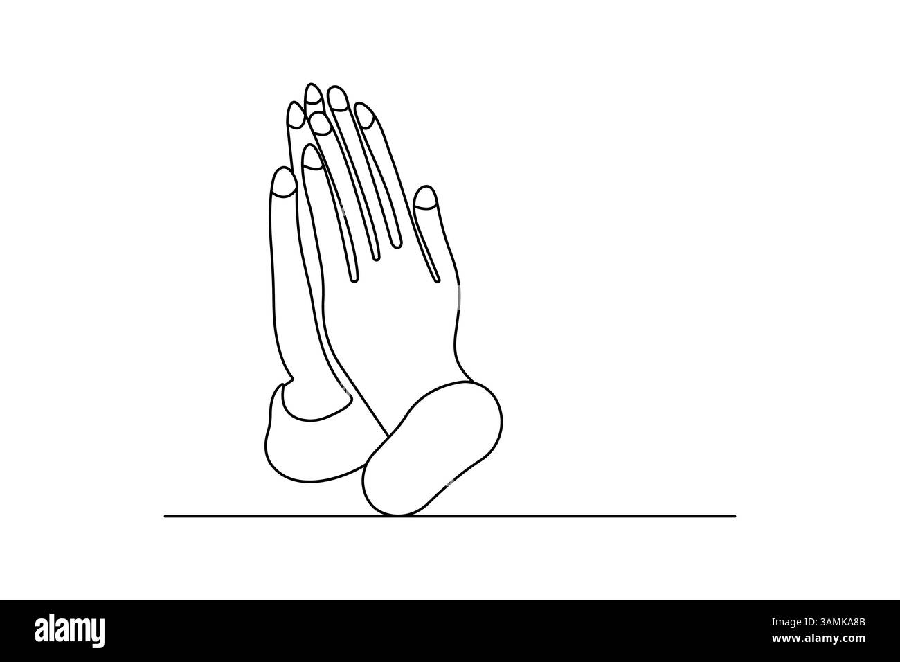 Mains de prière une ligne d'art avec icône vectorielle de contour isolé minimaliste Illustration de Vecteur
