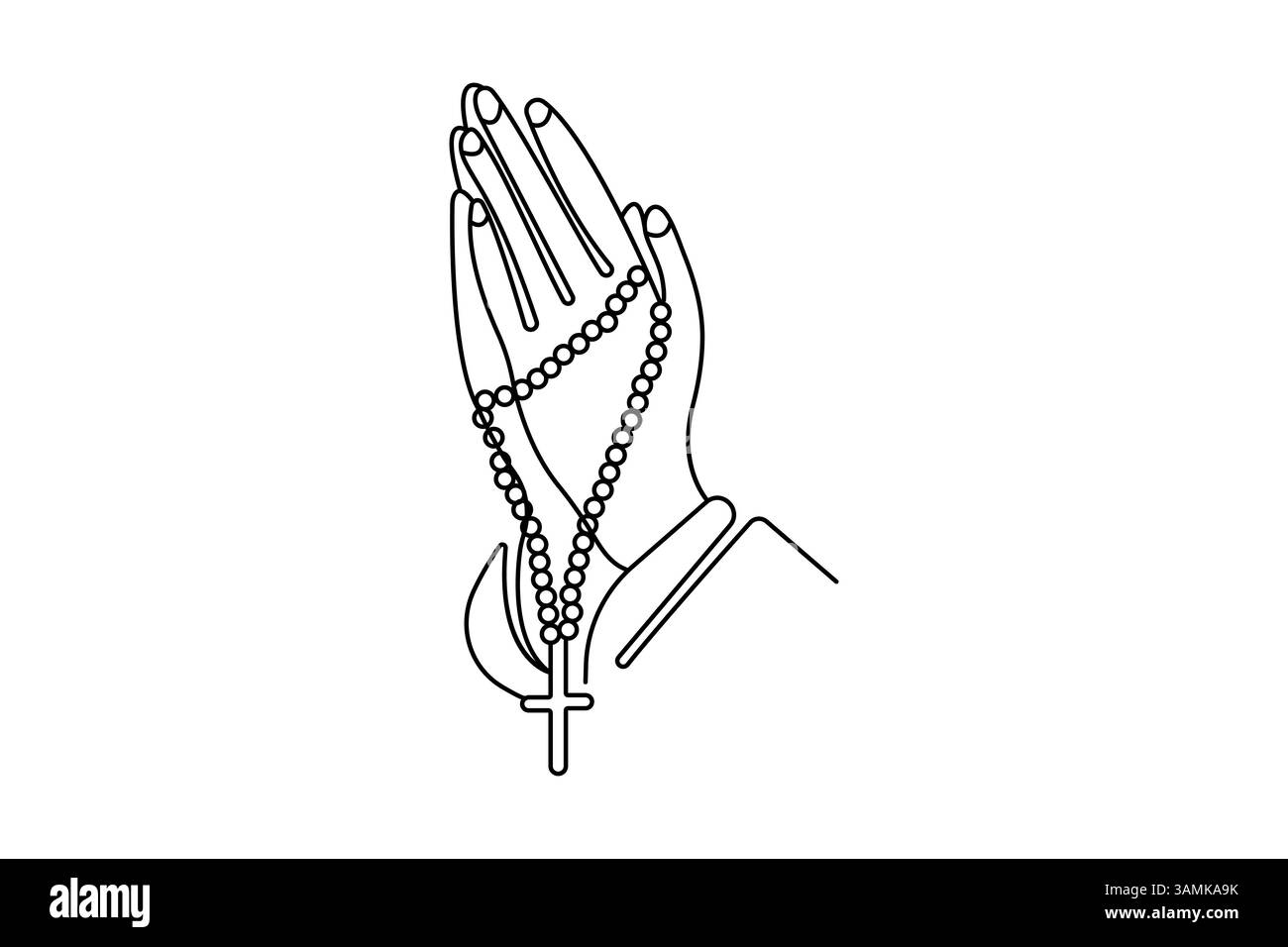 Mains de prière une ligne d'art avec icône vectorielle de contour isolé minimaliste Illustration de Vecteur